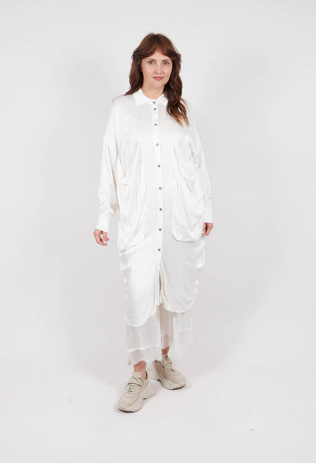 Draped Shirt Dress in Antique White