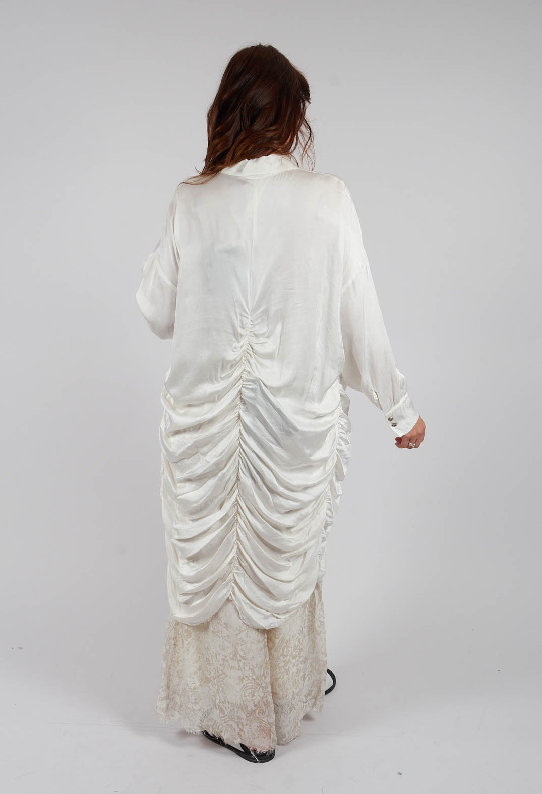 Draped Shirt Dress in Antique White