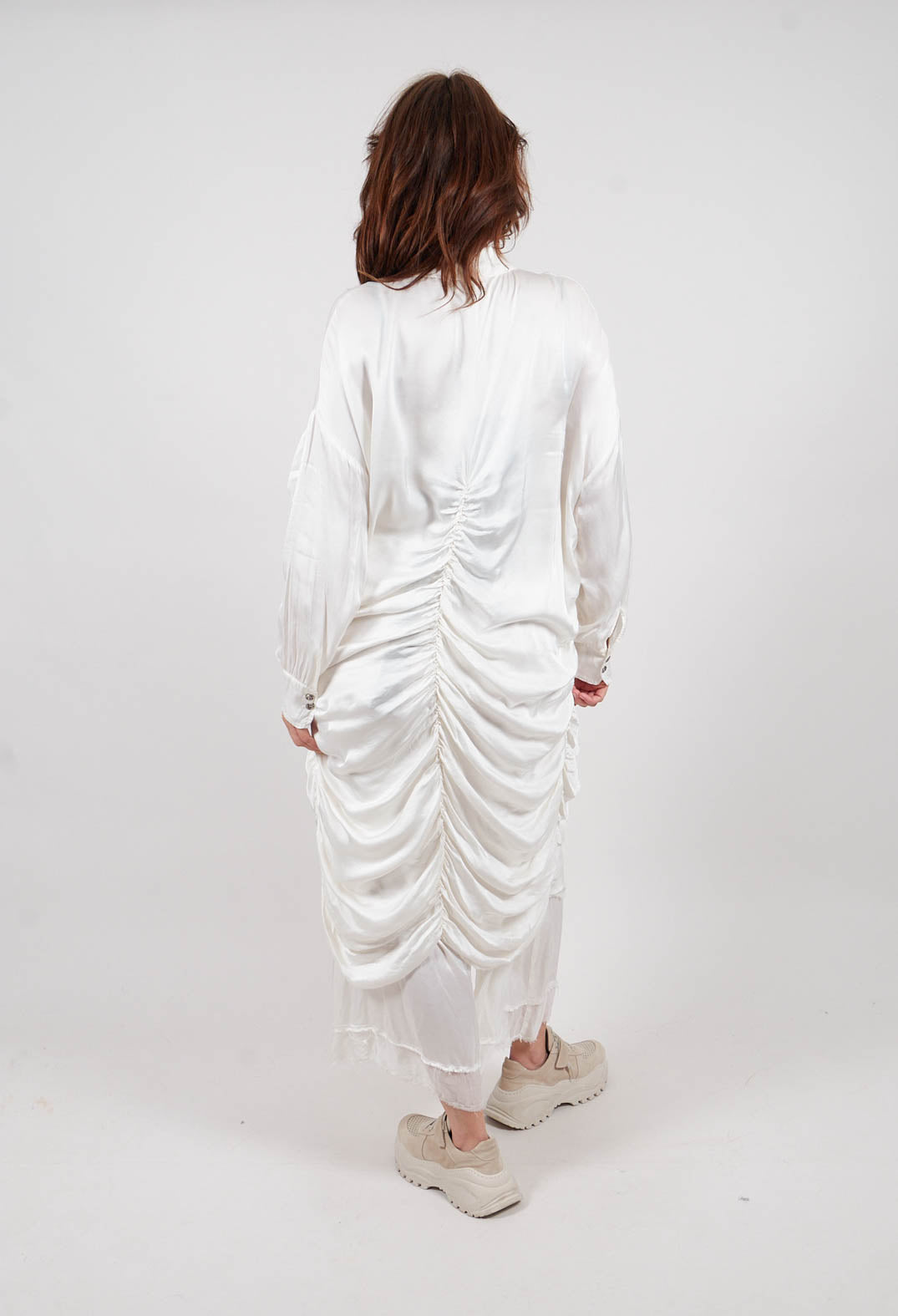 Draped Shirt Dress in Antique White