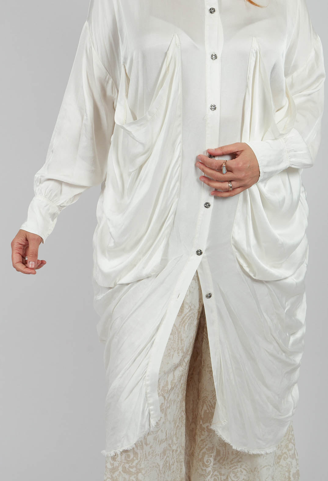 Draped Shirt Dress in Antique White