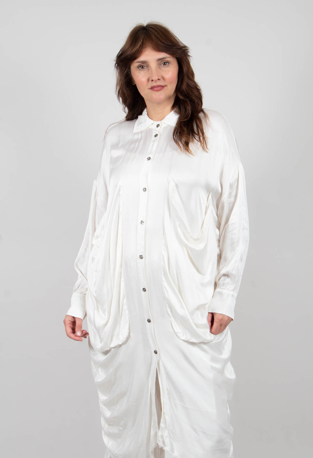 Draped Shirt Dress in Antique White