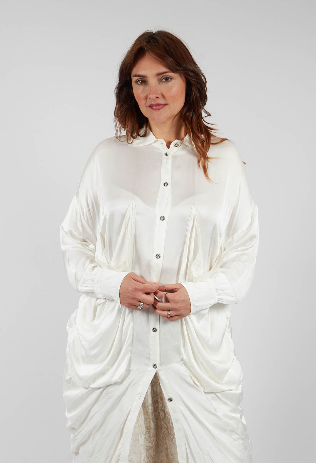 Draped Shirt Dress in Antique White