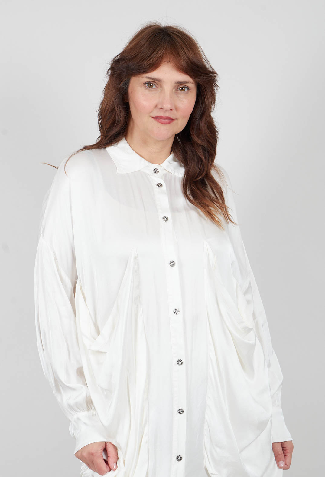 Draped Shirt Dress in Antique White
