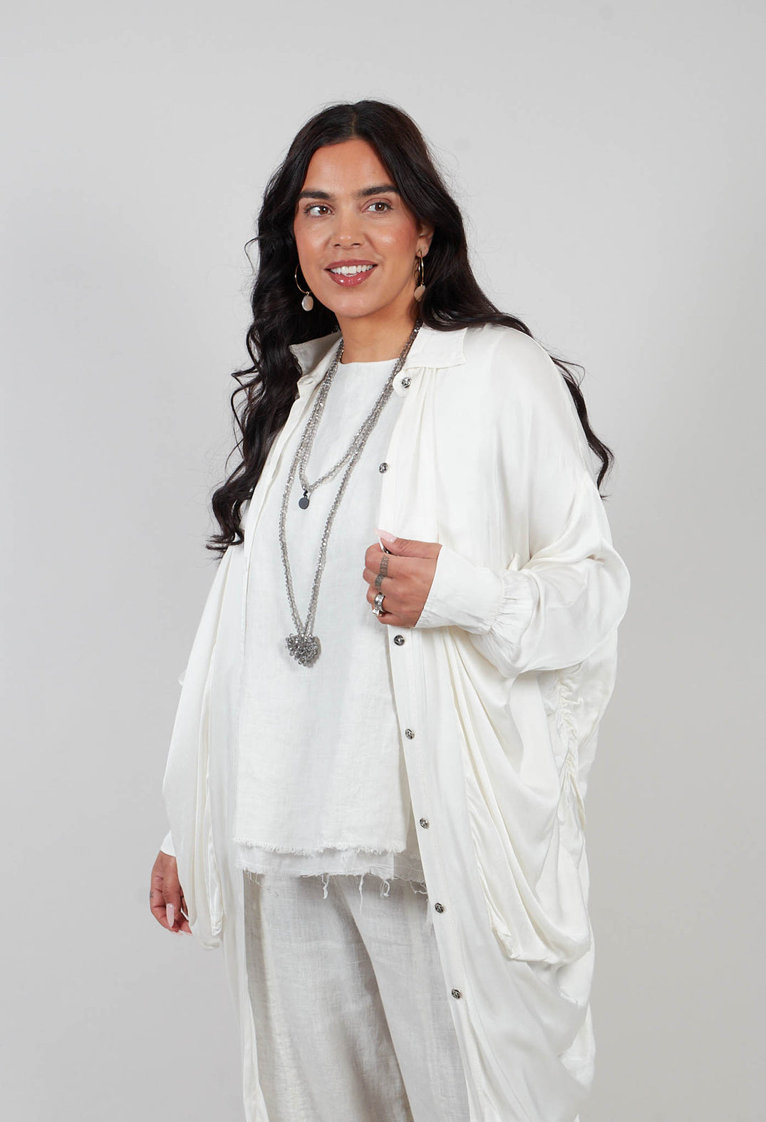 Draped Shirt Dress in Antique White