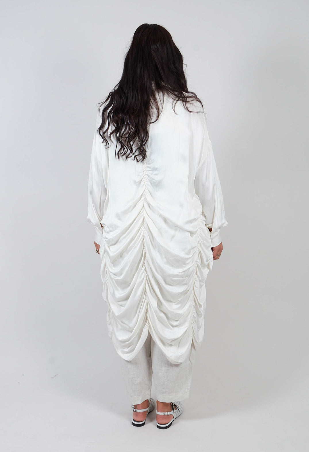 Draped Shirt Dress in Antique White