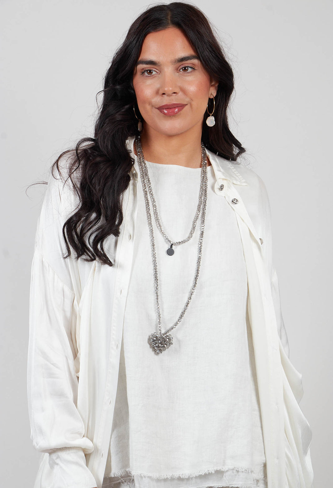 Draped Shirt Dress in Antique White