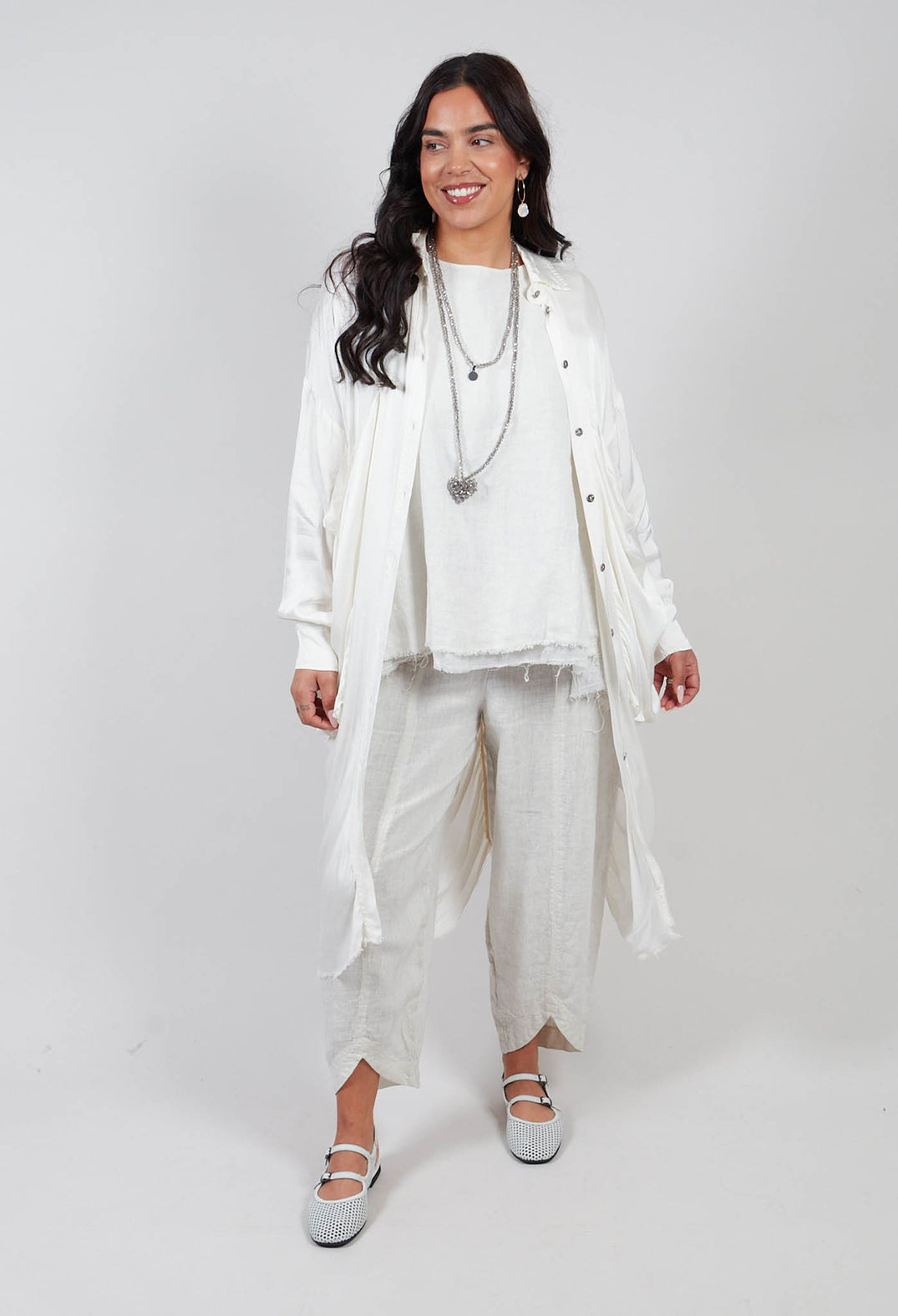 Draped Shirt Dress in Antique White