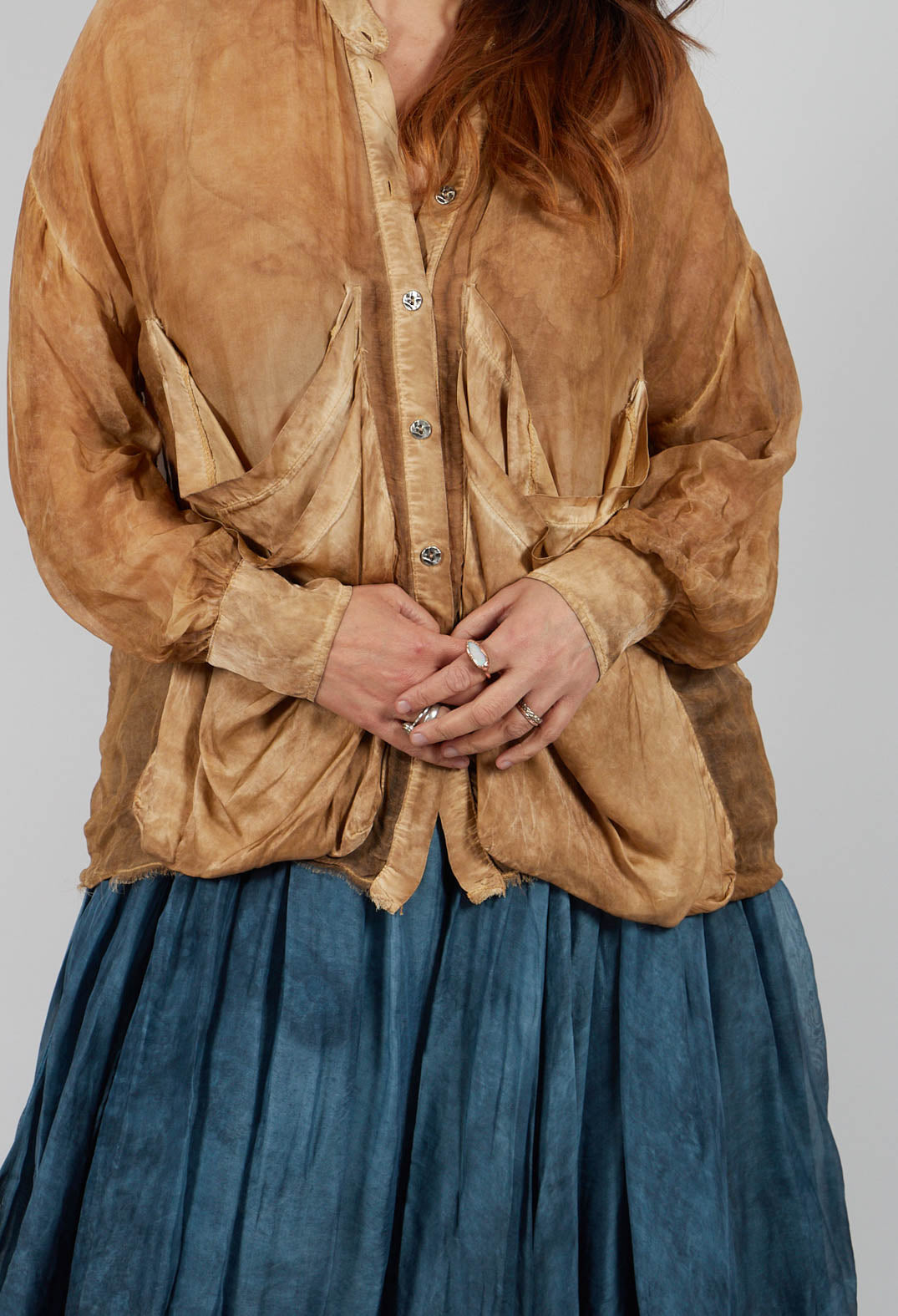 Draped Shirt in Bronze Honey