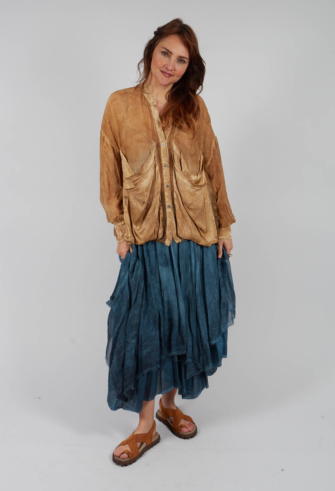 Draped Shirt in Bronze Honey