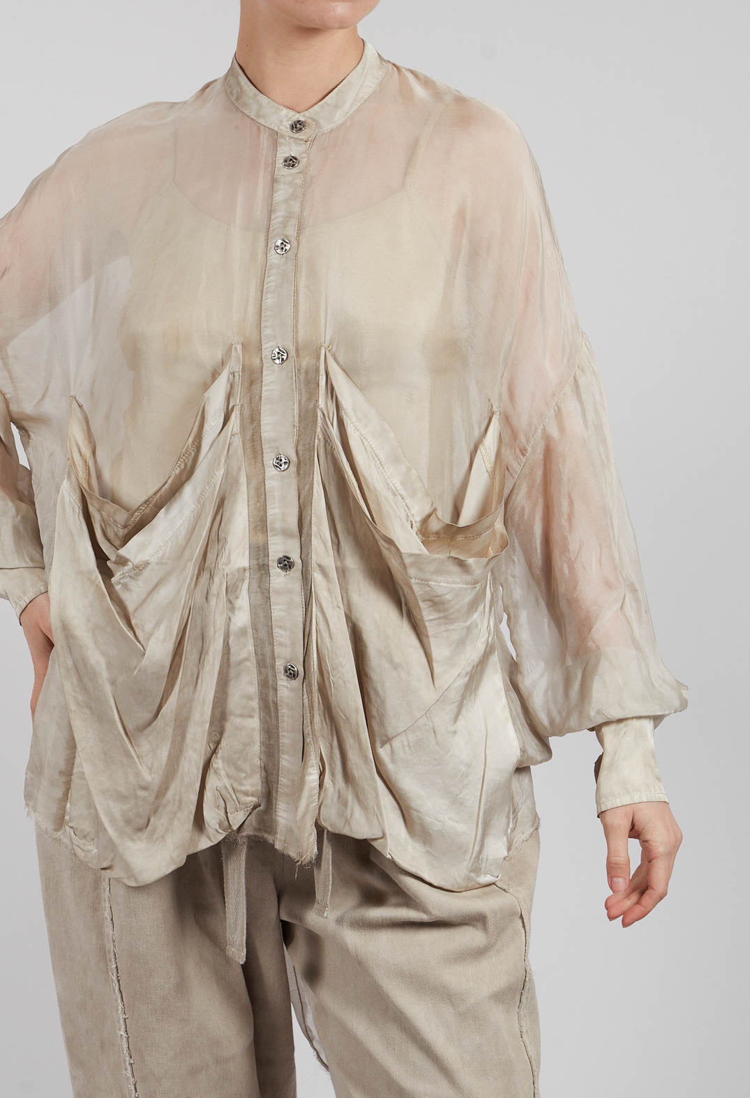 Draped Shirt in Sand Shell