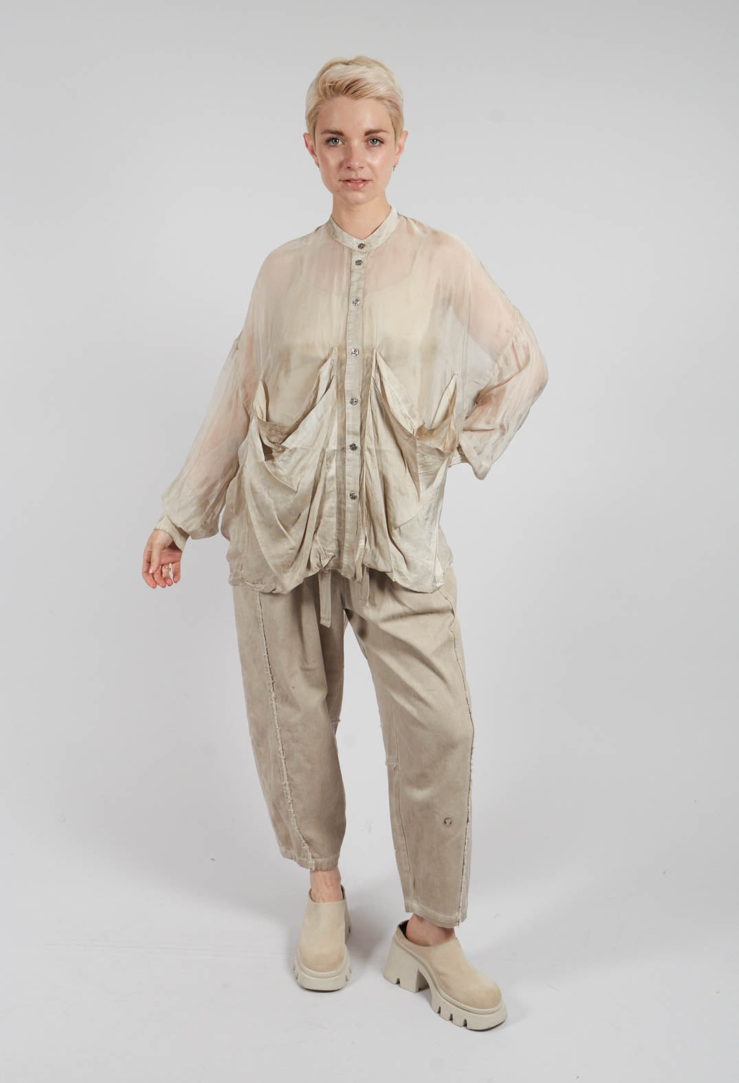 Draped Shirt in Sand Shell