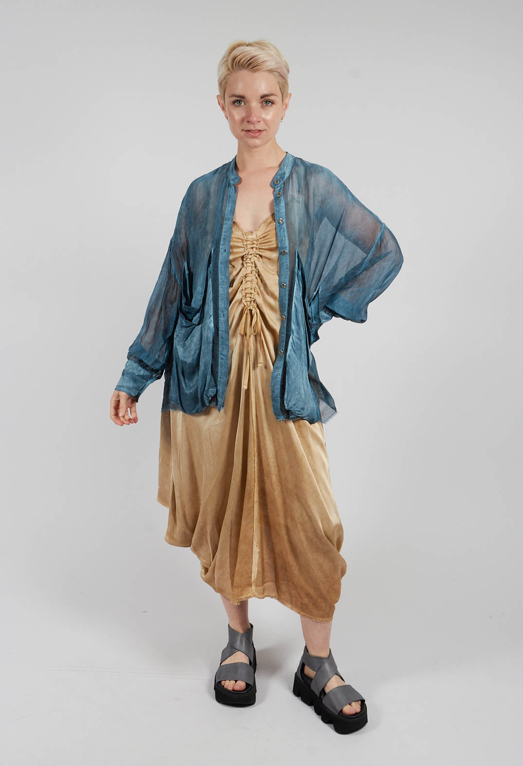 Draped Shirt in Blue Matisse