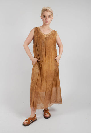 Long Sleeveless Dress in Bronze Honey