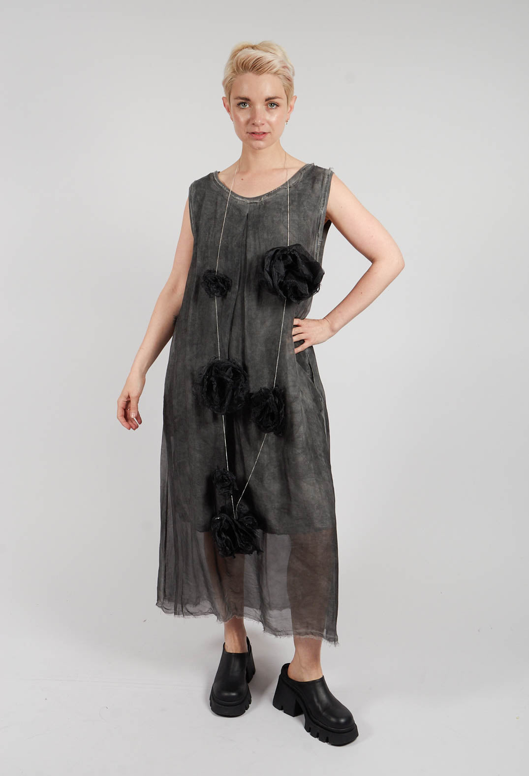 Long Sleeveless Dress in Anthracite