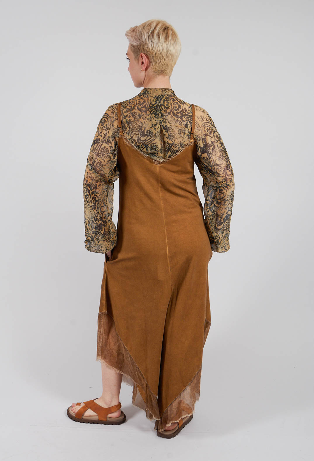 Asymmetric Hem Jumpsuit in Bronze Honey