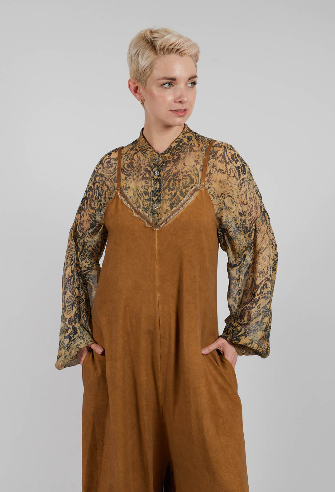 Asymmetric Hem Jumpsuit in Bronze Honey