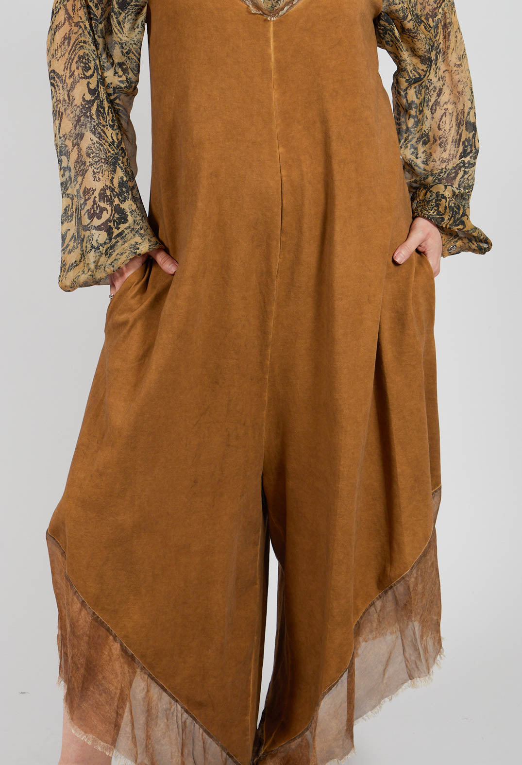 Asymmetric Hem Jumpsuit in Bronze Honey