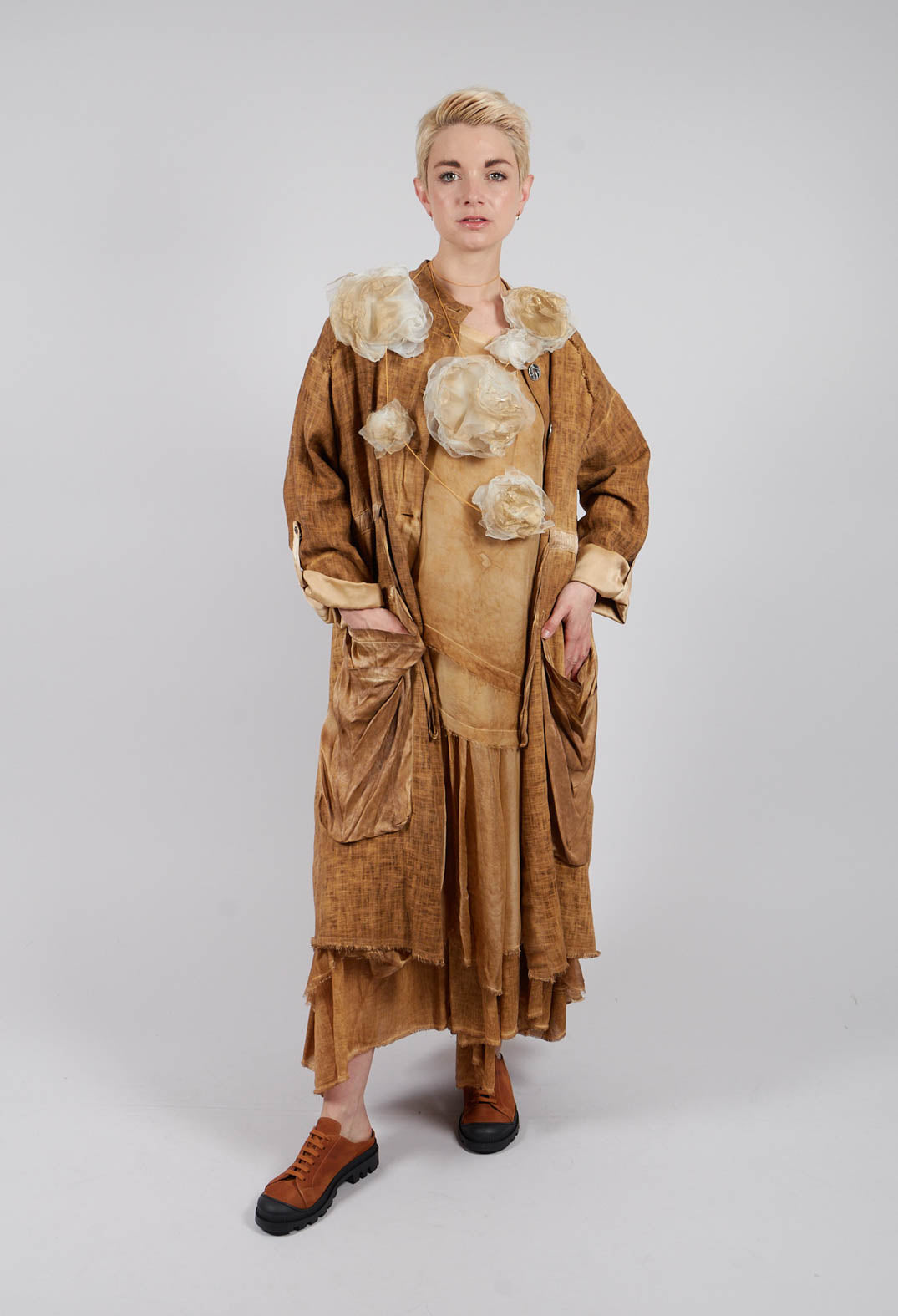 Maxi Skirt with Asymmetric Hem in Bronze Honey