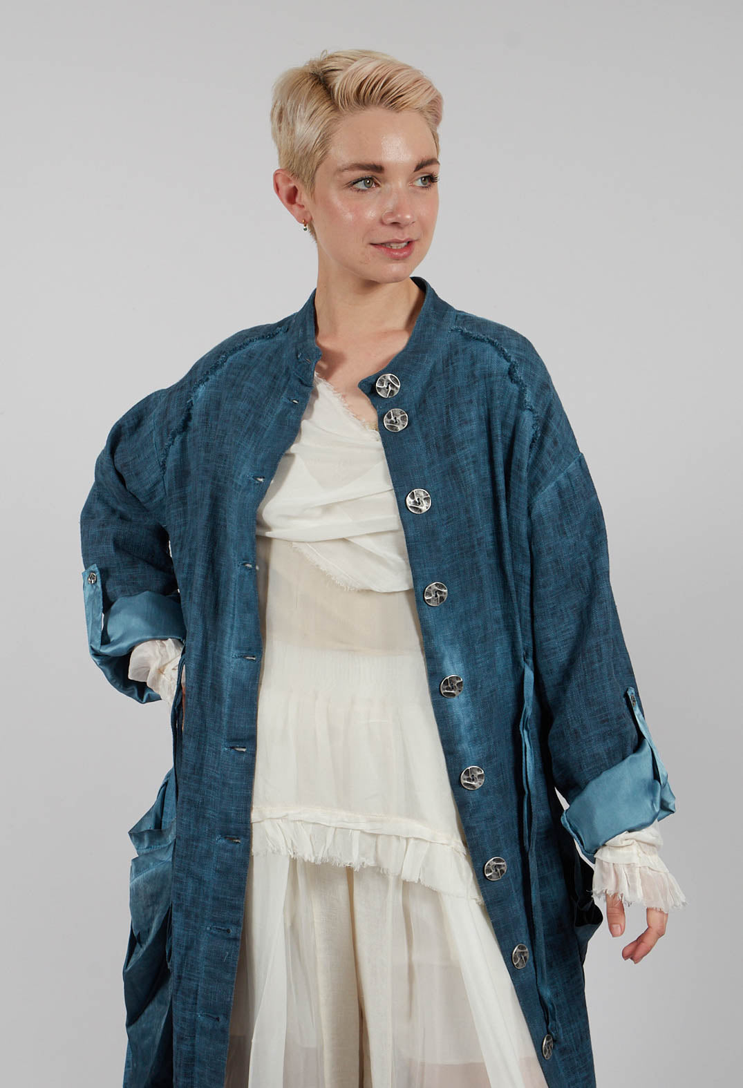 Dust Coat with Large Pockets in Blue Matisse