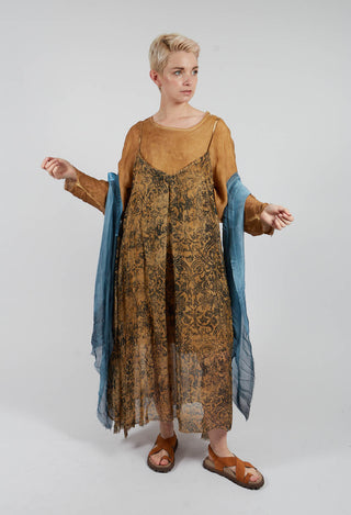 Long Dress with Asymmetric Hem in Bronze Honey Print