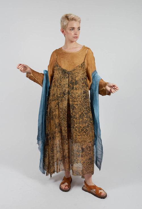 Long Dress with Asymmetric Hem in Bronze Honey Print