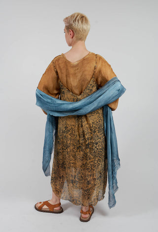 Long Dress with Asymmetric Hem in Bronze Honey Print