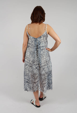 Long Dress with Asymmetric Hem in Antique White Print
