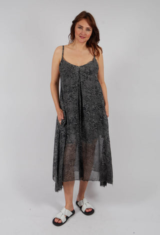 Long Dress with Asymmetric Hem in Anthracite Print