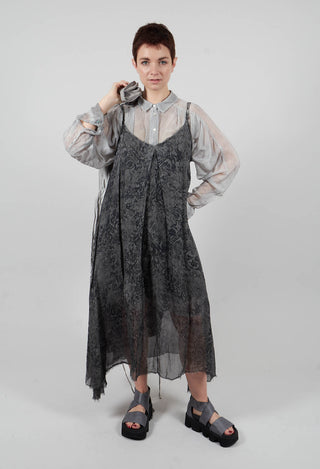 Long Dress with Asymmetric Hem in Anthracite Print