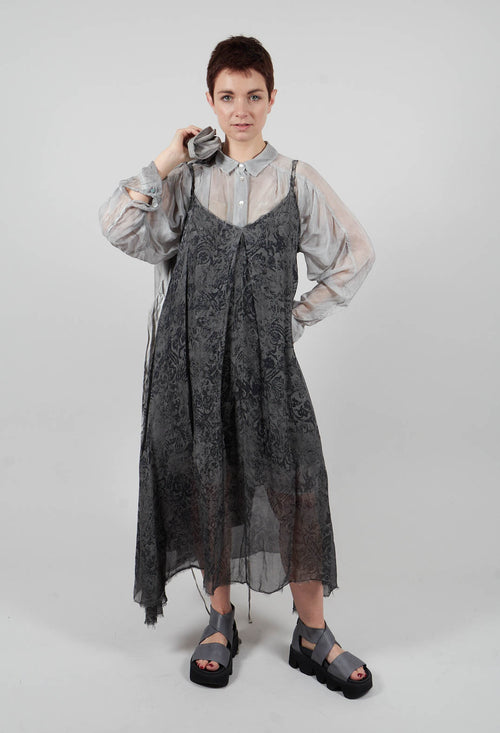 Long Dress with Asymmetric Hem in Anthracite Print