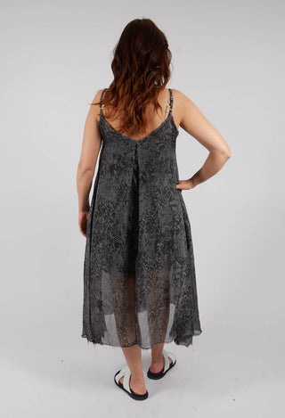 Long Dress with Asymmetric Hem in Anthracite Print