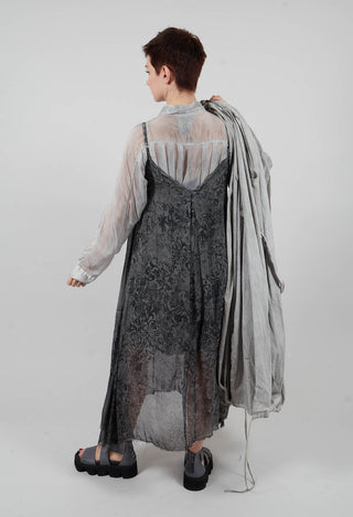 Long Dress with Asymmetric Hem in Anthracite Print