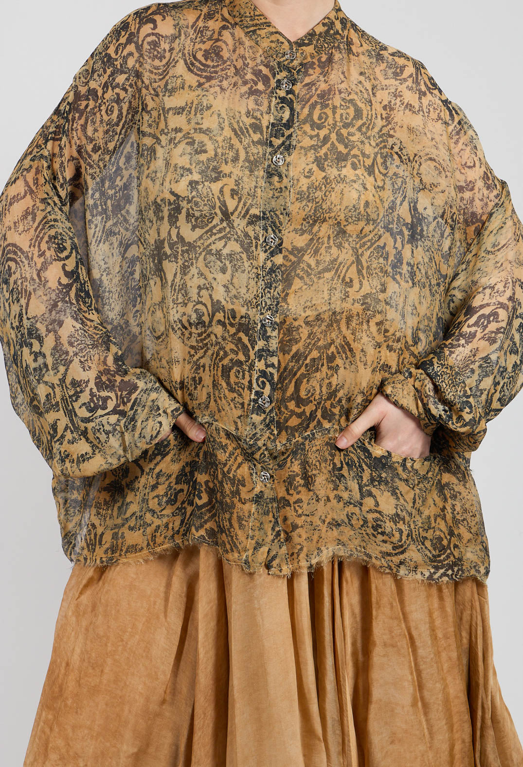 Long Sleeve Blouse in Bronze Honey Print
