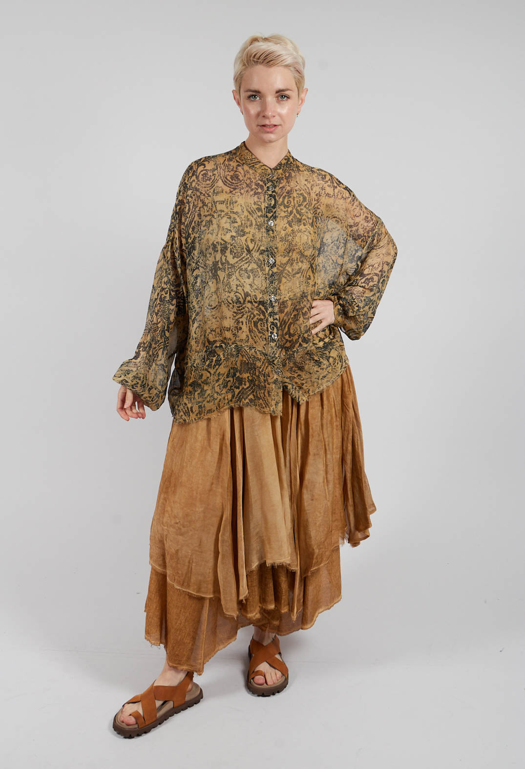 Long Sleeve Blouse in Bronze Honey Print