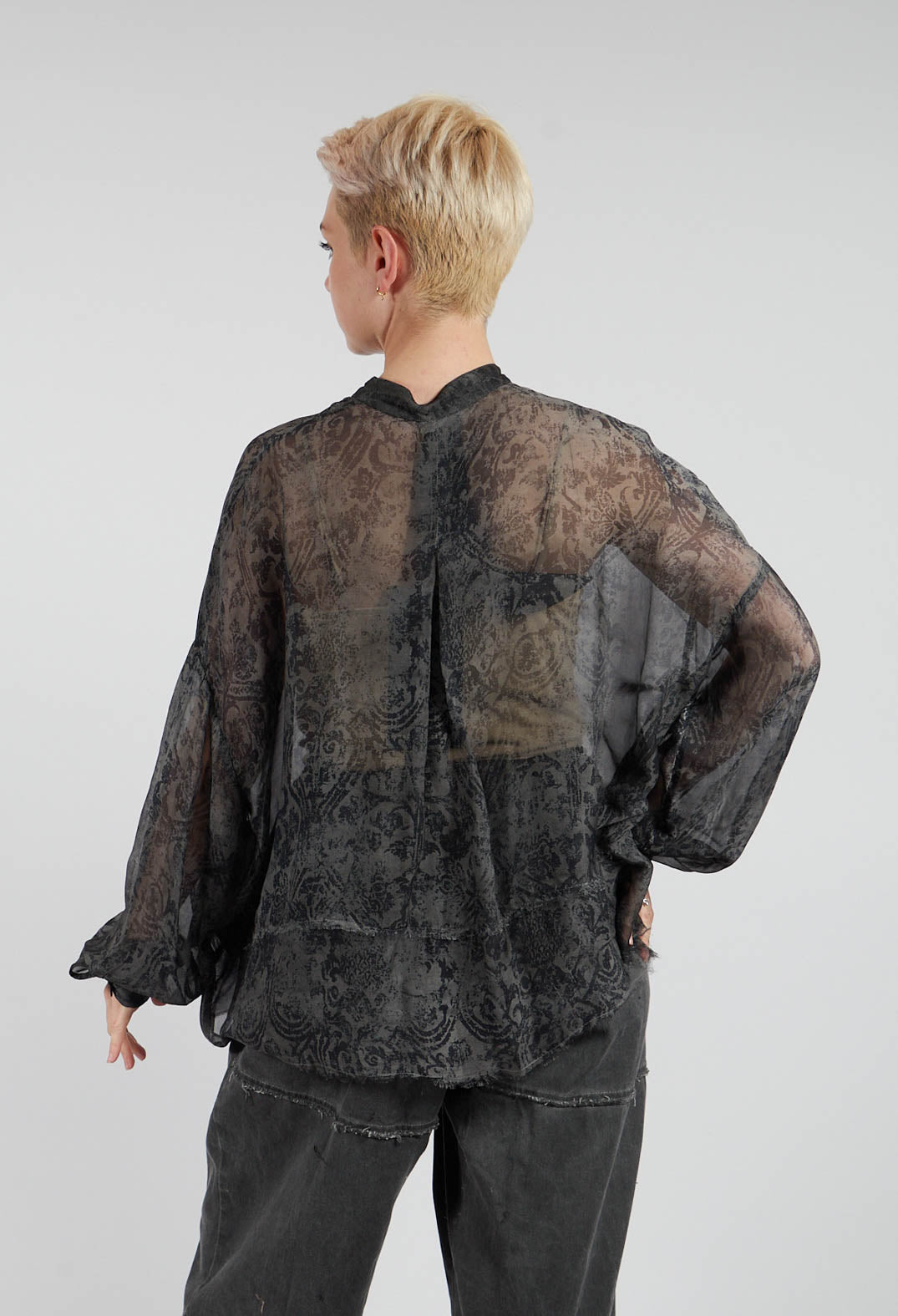 Long Sleeve Blouse in Anthracite Print