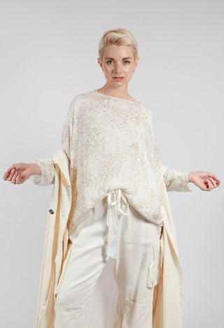 Round Neck Top in Antique White Print
