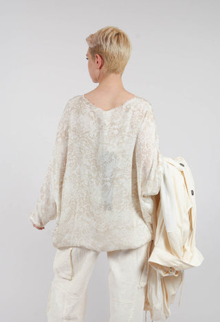 Round Neck Top in Antique White Print