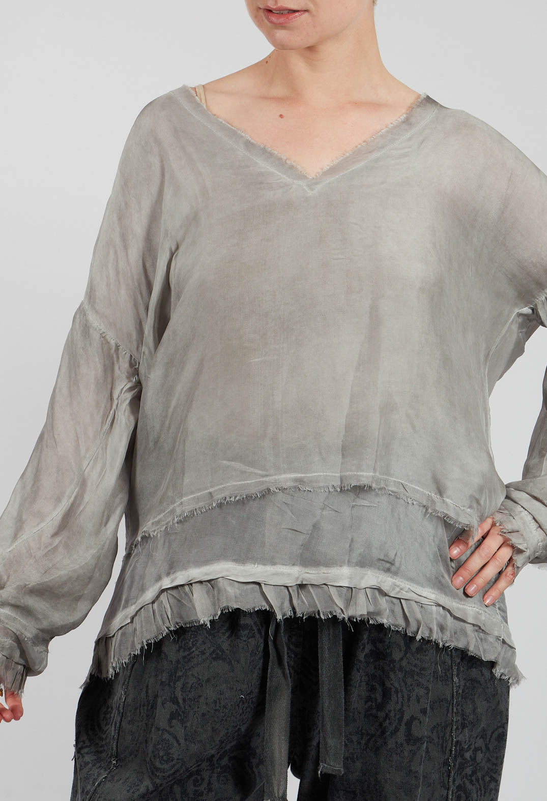 V-Neck Top in Grey Shadow