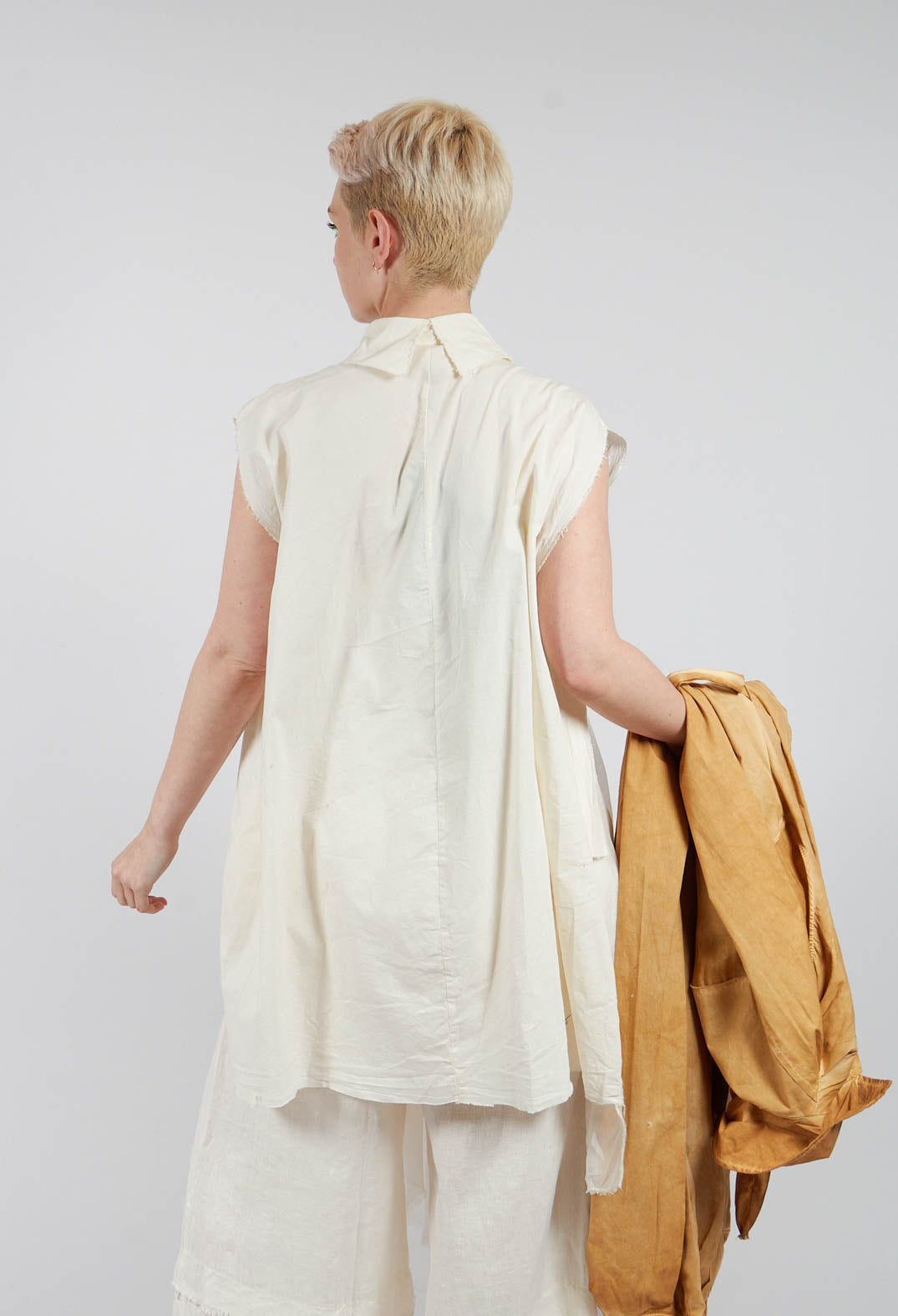 Shirt Dress with Asymmetric Hem in Antique White