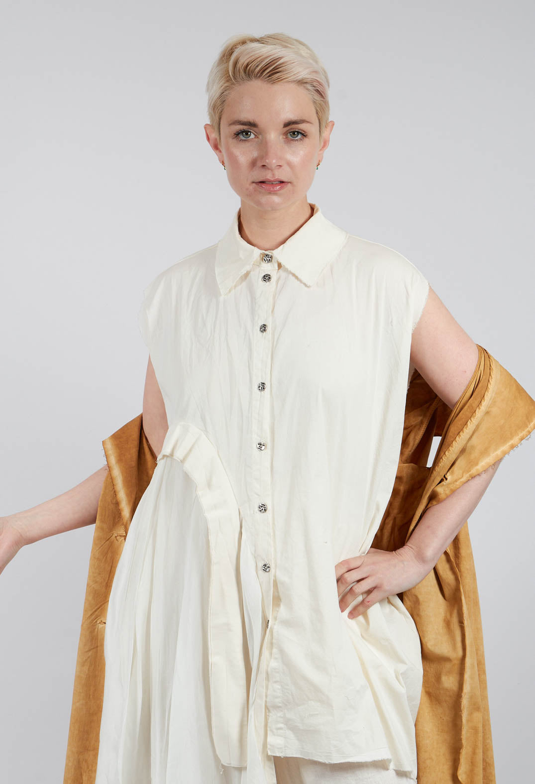 Shirt Dress with Asymmetric Hem in Antique White