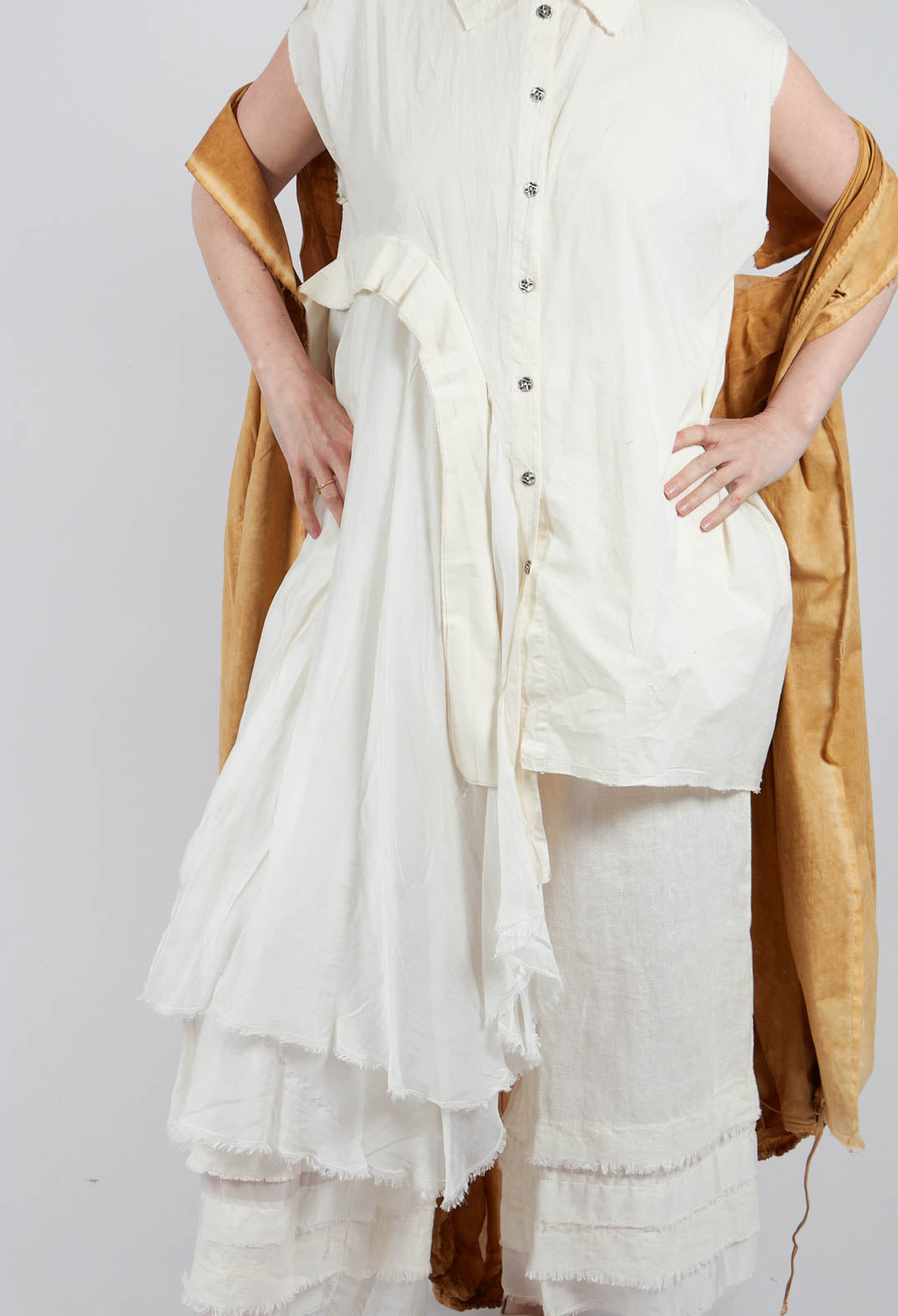 Shirt Dress with Asymmetric Hem in Antique White