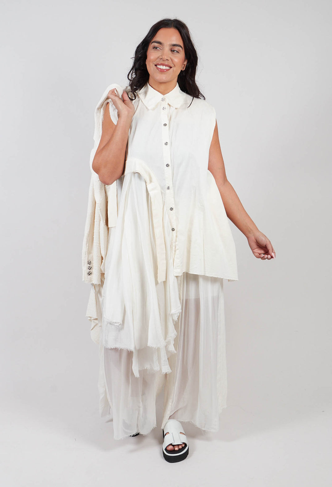 Sanctamuerte Antique White Asymmetric Hem Shirt Dress – Olivia May