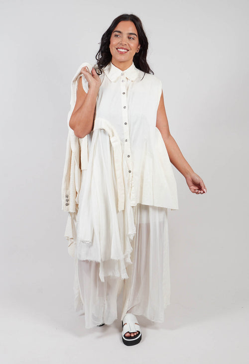 Shirt Dress with Asymmetric Hem in Antique White