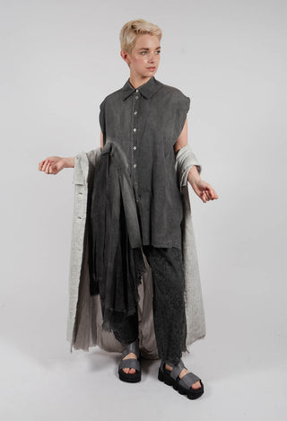 Shirt Dress with Asymmetric Hem in Anthracite