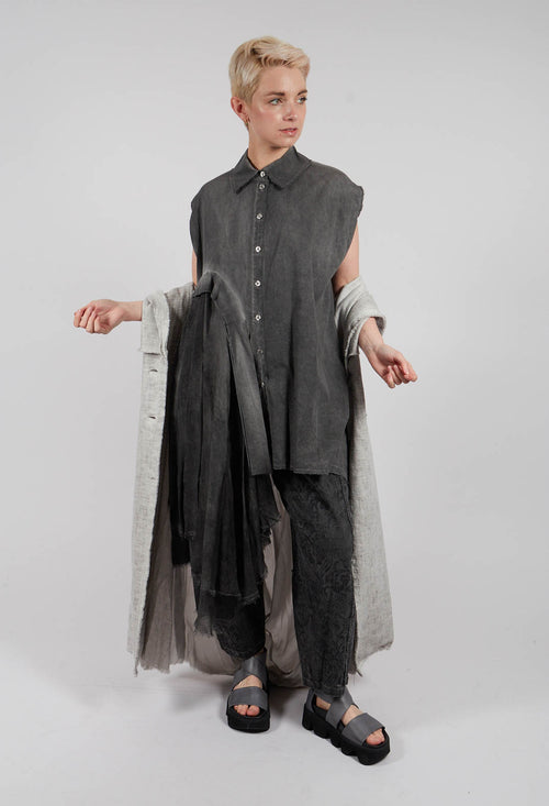 Shirt Dress with Asymmetric Hem in Anthracite