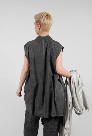 Shirt Dress with Asymmetric Hem in Anthracite