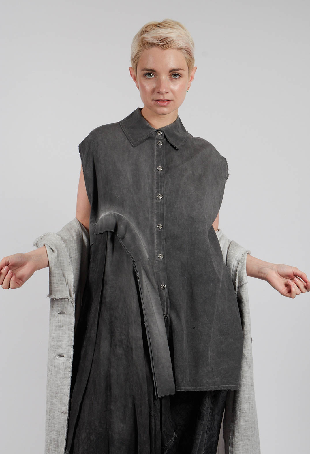 Shirt Dress with Asymmetric Hem in Anthracite