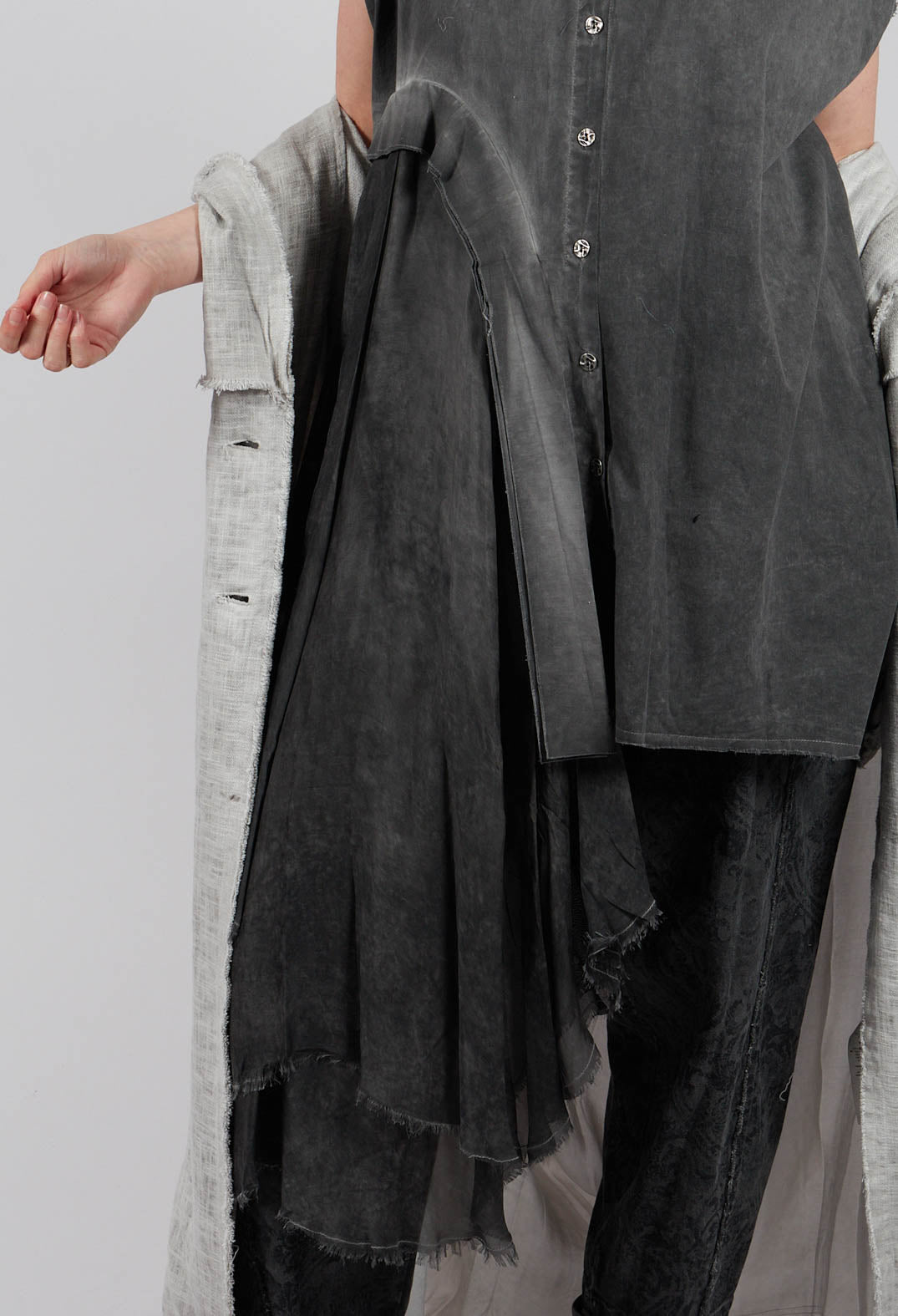 Shirt Dress with Asymmetric Hem in Anthracite