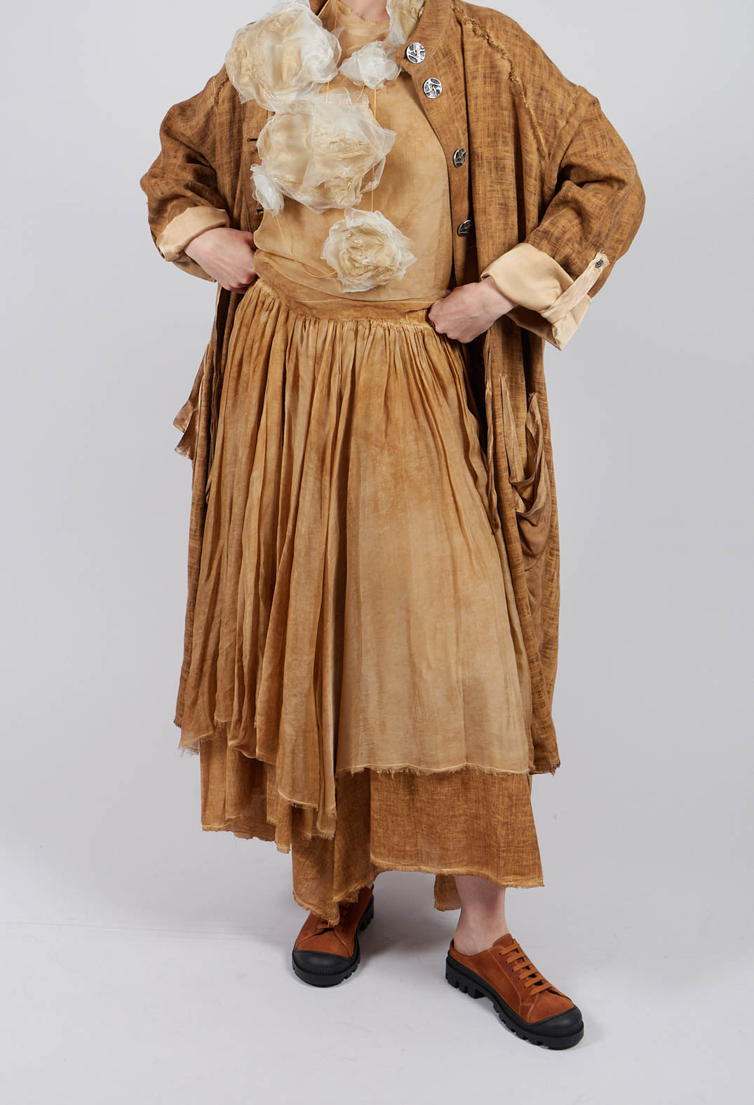 Maxi Skirt with Asymmetric Hem in Bronze Honey