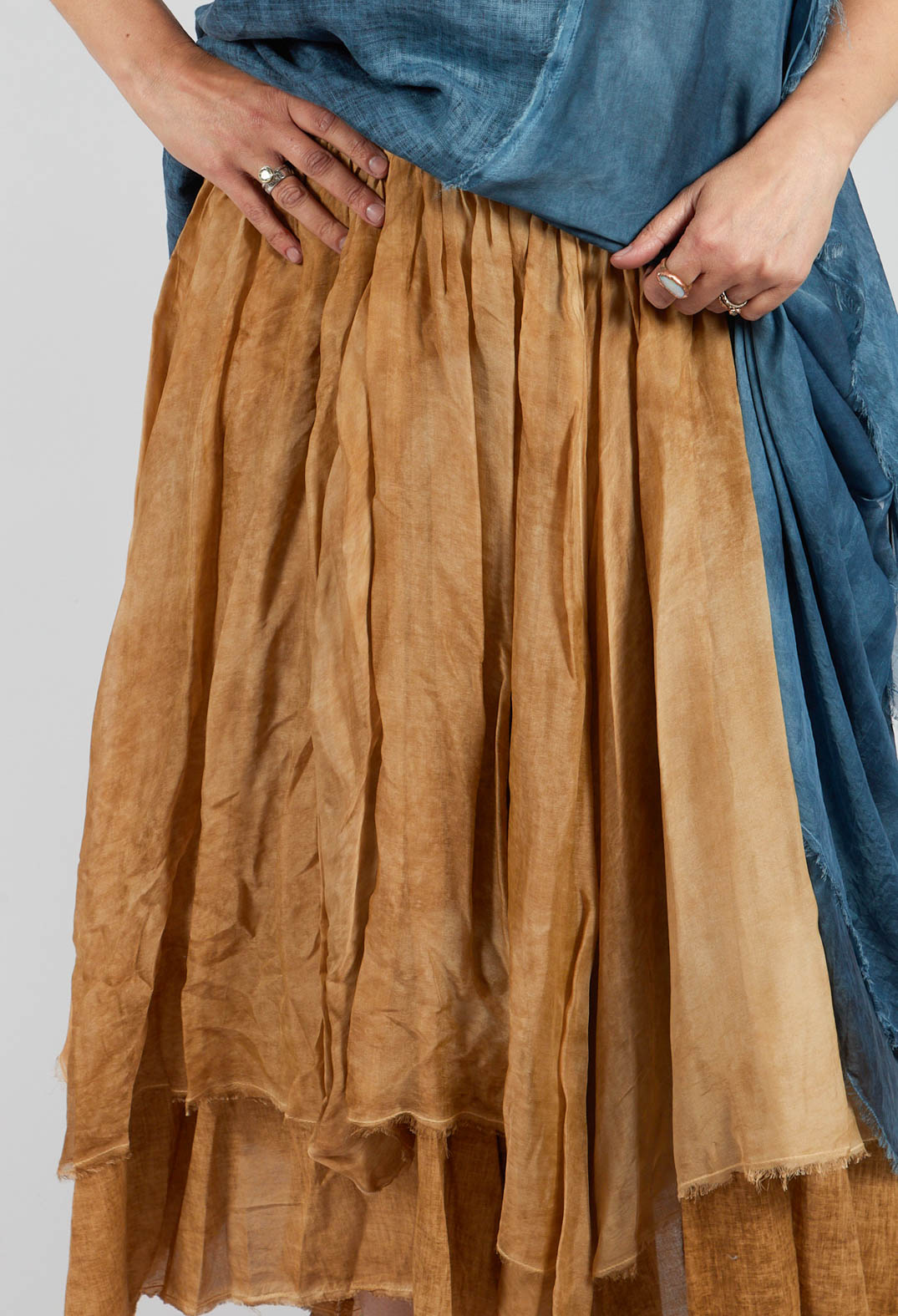 Maxi Skirt with Asymmetric Hem in Bronze Honey